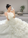 Niulatu Ball Gown Strapless Tulle Pleated Long Wedding Dresses HZ1110