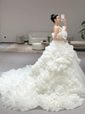 Niulatu Ball Gown Strapless Tulle Pleated Long Wedding Dresses HZ1110