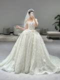 Niulatu Ball Gown Off The Shoulder Tulle Lace Applique With Veil Long Wedding Dresses HZ1110