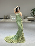 Niulatu Elegant Mermaid Halter Satin Sequin Slit Long Prom Dresses HZ1110