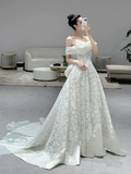 Niulatu Ball Gown Off The Shoulder Satin Tulle Lace Long Wedding Dresses HZ1110