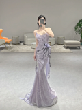 Niulatu Mermaid Strapless Lilac Sequin Long Prom Dresses HZ1110
