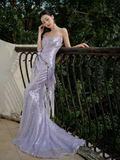 Niulatu Mermaid Strapless Lilac Sequin Long Prom Dresses HZ1110