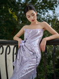 Niulatu Mermaid Strapless Lilac Sequin Long Prom Dresses HZ1110