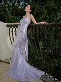 Niulatu Mermaid Strapless Lilac Sequin Long Prom Dresses HZ1110
