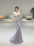 Niulatu Mermaid Strapless Lilac Sequin Long Prom Dresses HZ1110