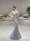 Niulatu Mermaid Strapless Lilac Sequin Long Prom Dresses HZ1110