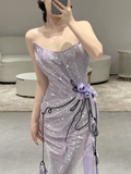 Niulatu Mermaid Strapless Lilac Sequin Long Prom Dresses HZ1110