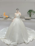 Niulatu Ball Gown Strapless Satin Pleated Long Wedding Dresses HZ1110