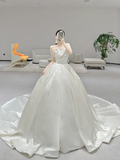 Niulatu Ball Gown Strapless Satin Pleated Long Wedding Dresses HZ1110