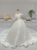 Niulatu Ball Gown Strapless Satin Pleated Long Wedding Dresses HZ1110