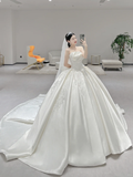 Niulatu Ball Gown Strapless Satin Pleated Applique With Veil Long Wedding Dresses HZ1110