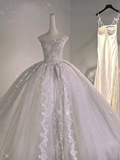 Niulatu Ball Gown Strapless Tulle Lace Beaded Long Wedding Dresses HZ1110