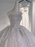 Niulatu Ball Gown Strapless Tulle Lace Beaded Long Wedding Dresses HZ1110