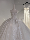 Niulatu Ball Gown Strapless Tulle Lace Beaded Long Wedding Dresses HZ1110