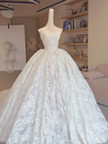 Niulatu Ball Gown Strapless White Tulle Lace Long Wedding Dresses HZ1110