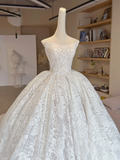 Niulatu Ball Gown Strapless White Tulle Lace Long Wedding Dresses HZ1110