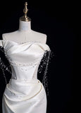 Niulatu Mermaid Off The Shoulder Satin Beaded Long Wedding Dresses HZ1110