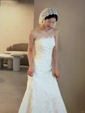 Niulatu Mermaid Strapless Satin Lace Long Wedding Dresses HZ1110