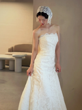 Niulatu Mermaid Strapless Satin Lace Long Wedding Dresses HZ1110