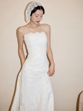 Niulatu Mermaid Strapless Satin Lace Long Wedding Dresses HZ1110
