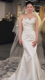 Niulatu Classy Mermaid Strapless Satin With Veil Long Wedding Dresses HZ1110