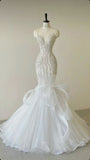 Niulatu Mermaid Strapless Tulle Beaded Sequin Long Wedding Dresses HZ1110