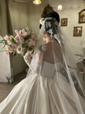 Niulatu Ball Gown Strapless Satin Beaded With Sleeves Long Wedding Dresses HZ1110