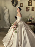 Niulatu Ball Gown Strapless Satin Beaded With Sleeves Long Wedding Dresses HZ1110