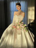 Niulatu Ball Gown Strapless Satin Beaded With Sleeves Long Wedding Dresses HZ1110
