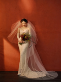 Niulatu Mermaid Strapless Satin Lace With Sleeves Long Wedding Dresses HZ1110