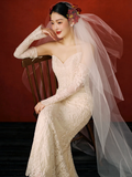 Niulatu Mermaid Strapless Satin Lace With Sleeves Long Wedding Dresses HZ1110