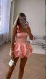 Niulatu Pink Ruffles Short Prom Dress Homecoming Dress HZ0113