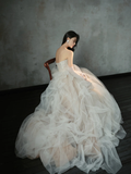 Niulatu Ball Gown Strapless Tulle Lace With Gloves Long Wedding Dresses HZ1110