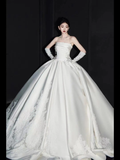 Niulatu Ball Gown Strapless Satin Applique With Gloves Long Wedding Dresses HZ1110