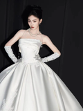 Niulatu Ball Gown Strapless Satin Applique With Gloves Long Wedding Dresses HZ1110