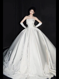 Niulatu Ball Gown Strapless Satin Applique With Gloves Long Wedding Dresses HZ1110