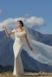 Niulatu Mermaid Off The Shoulder Satin Tulle With Veil Long Wedding Dresses HZ1110