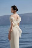Niulatu Mermaid Off The Shoulder Satin Tulle With Veil Long Wedding Dresses HZ1110