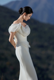 Niulatu Mermaid Off The Shoulder Satin Tulle With Veil Long Wedding Dresses HZ1110