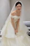 Niulatu Ball Gown Off The Shoulder Tulle With Veil Long Wedding Dresses HZ1110