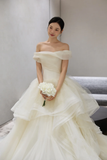 Niulatu Ball Gown Off The Shoulder Tulle With Veil Long Wedding Dresses HZ1110