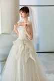Niulatu Ball Gown Strqpless Tulle With Veil Long Wedding Dresses HZ1110