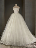 Niulatu Ball Gown Strqpless Satin Tulle With Veil Long Wedding Dresses HZ1110