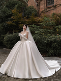 Niulatu Ball Gown Strqpless Satin Applique With Veil Gloves Long Wedding Dresses HZ1110