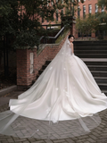 Niulatu Ball Gown Strqpless Satin Applique With Veil Gloves Long Wedding Dresses HZ1110
