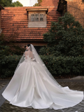 Niulatu Ball Gown Strqpless Satin Applique With Veil Gloves Long Wedding Dresses HZ1110