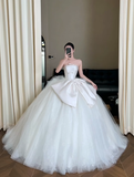 Niulatu Ball Gown Strqpless Satin Tulle Long Wedding Dresses HZ1110