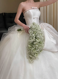 Niulatu Ball Gown Strqpless Satin Tulle Long Wedding Dresses HZ1110