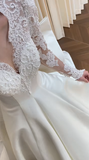 Niulatu Ball Gown V Neck Satin Lace Long Sleeves With Veil Long Wedding Dresses HZ1110